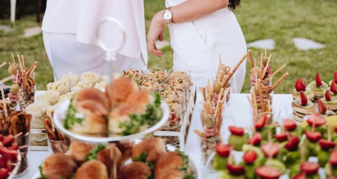 table covered with party food